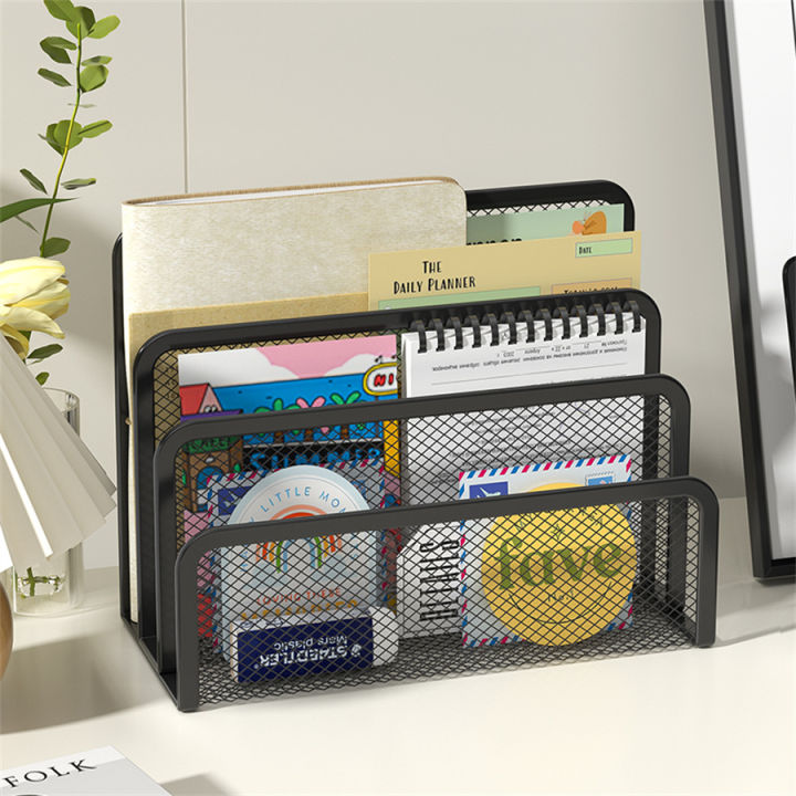 Papers Trays Notebook Stand Rack Desk 3-layer Black Metal Iron Mesh ...