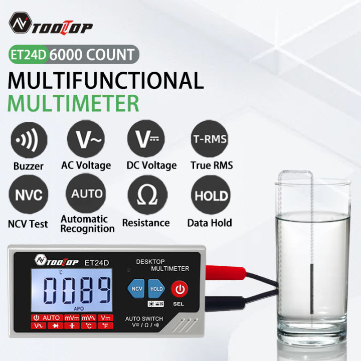 TOOLTOP Mini Desktop Digital Multimeter 6000 Counts True RMS 600V AC DC ...
