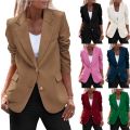 Women's Blazer Autumn Winter Lapel Single-breasted Long-sleeved Pocket Slim Solid Color Suit Jacket New Office Lady.