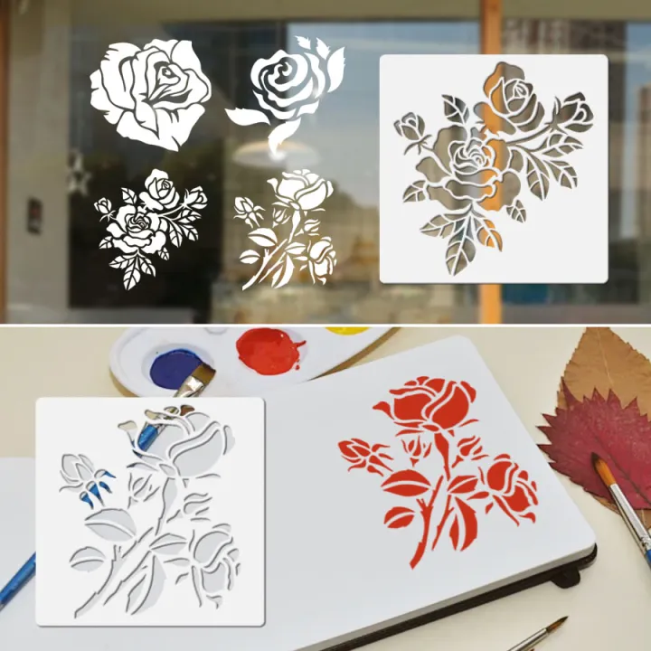 4PCS%205.9inch%20Rose%20Flower%20Stencils%20Reusable%20Floral%20Painting%20Templates%20for%20Wall%20Canvas%20Fabric%20DIY%20Craft%20Decor%20-%20Image%205