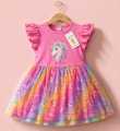 1-12 Years Baby Girls Overall unicon Print Dress Colorful Stripe Shirt Dress for Kids Girls..