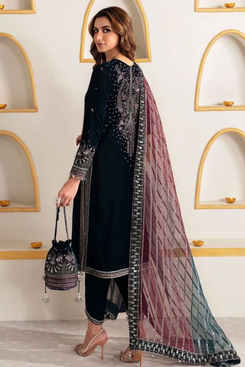 3Piece Embroidered Velvet unstitched suit