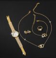 6 pcs Gold Juwelery Set women diamond gold colour wath earing necklace bracelets luxury casual Juwelery Set. 