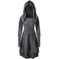 Medieval Cosplay Renaissance Archer Costumes Hooded Robe Lace Up Pullover Long Hoodie Dress Cloak Halloween Party.