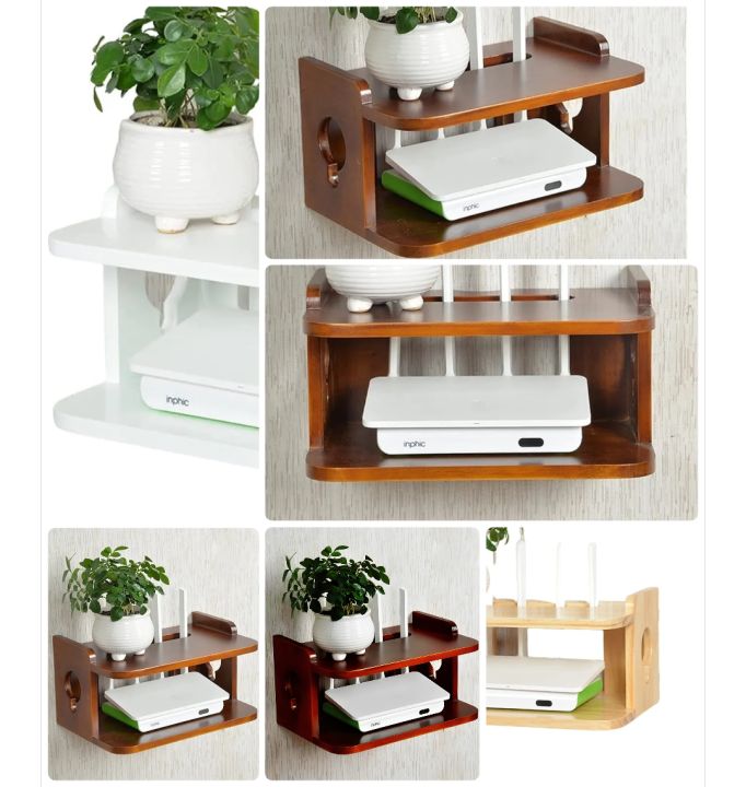 Internet Router Shelf Wireless Router Storage Shelf Wooden Wireless Router Storage Box,Set ...