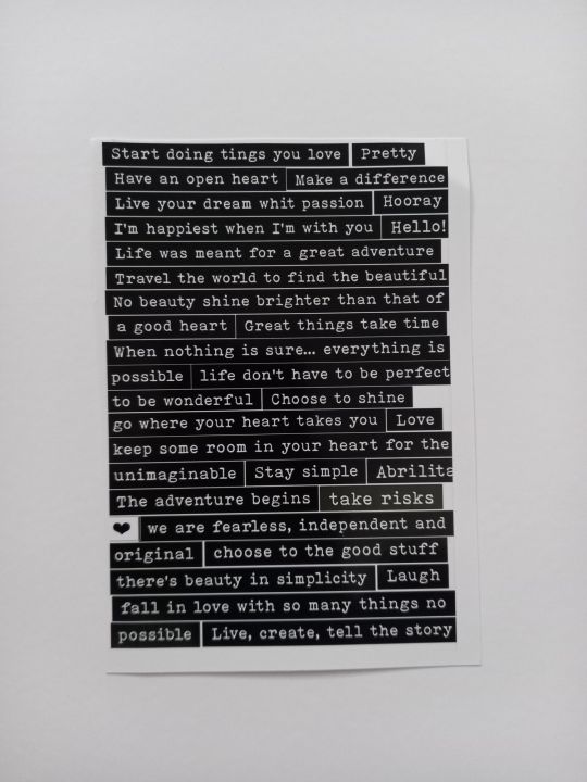 Black writing Mini UNCUT sticker sheet - A6 size - 15 x 10 cm