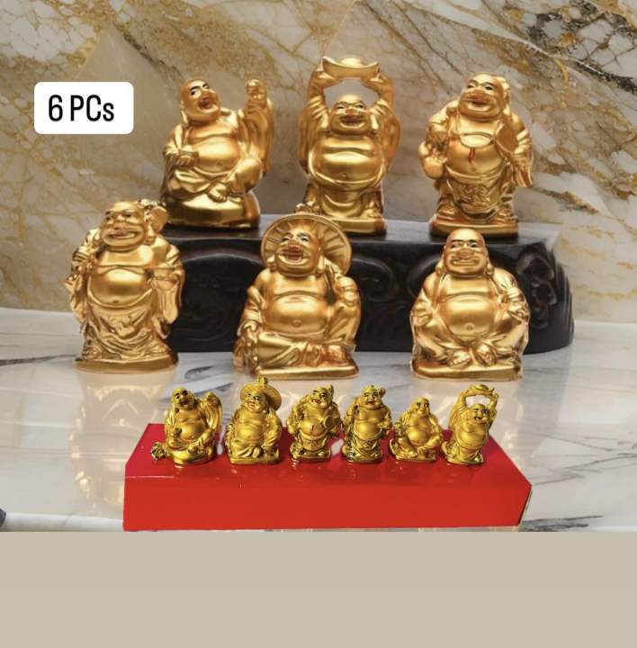 Prosperity Golden Laughing Buddha Figurines For Wealth And Success-Set of 6 PCs