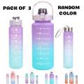 Pack Of 3 Motivational Water Bottle For Girls ,Boys Gradient Color Drinking Water Bottle For Girls With Handle Portable Unisex WaterBottle For School, Fitness, Outdoor Sports, BPA Free Grade Plastic Leak Proof Travel Water Bottles(2Litre , 700ML , 300ML). 