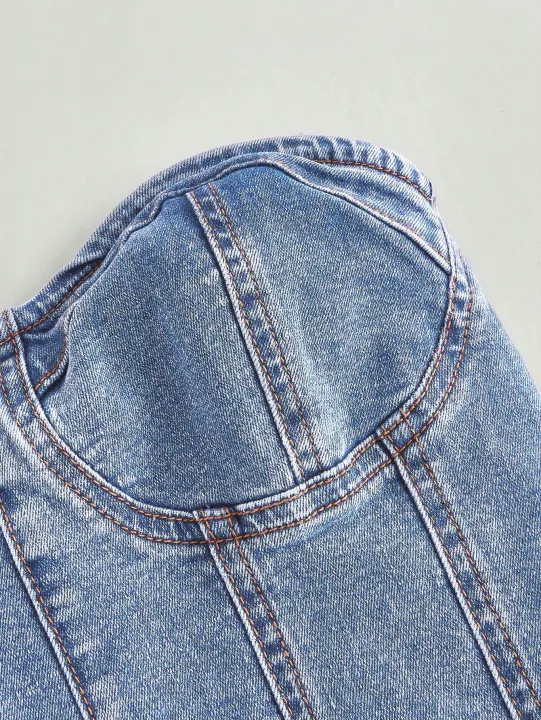 European%20style%20plunging%20neck%20denim%20spring%20new%20style%20%20and%20intense%20allure%20fitted%20waist%20shaping%20design%20-%20Image%205