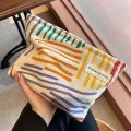 Colorful Stripes Corduroy Cosmetic Bag Portable Travel Toiletry Bag Skincare Sundries Aesthetic Makeup Storage Bag-zmt. 