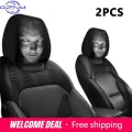 2Pcs Halloween Car Headrest Cover Black Horror Skull Printed Head Rest Cover Elastic Funny Seat Head Pillowcase Car Decor