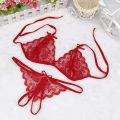 Exotic Red Transparent Bra and Panty Set for Honeymoon - Premium Lingerie. 