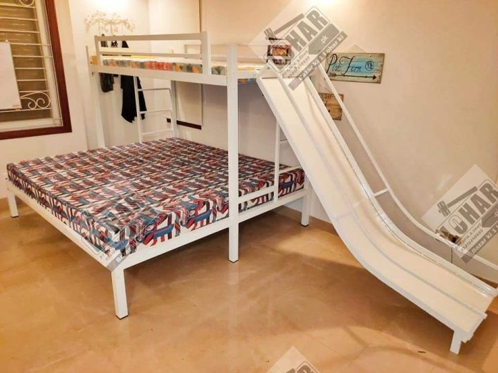 Iron Bunk Bed with Slide over Queen Size Bed for children