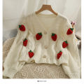 Strawberry Cardigan Sweater Chunky Knit Button Front Cute Strawberry Soft Sweet Sweaters Jacket Teen-girl Women Fairycore Outfit. 