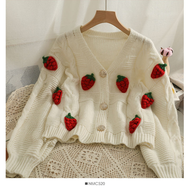 Strawberry%20Cardigan%20Sweater%20Chunky%20Knit%20Button%20Front%20Cute%20Strawberry%20Soft%20Sweet%20Sweaters%20Jacket%20Teen-girl%20Women%20Fairycore%20Outfit%20-%20Image%203