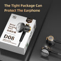 D08 Metal HiFi 3.5mm In Ear Headphones Flat Head Earphone with Microphone Wired Clear Sound Bass Headsets for Sports Music Gamer.