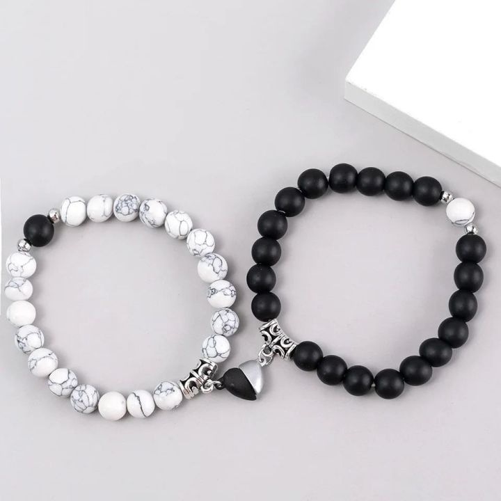 couple bracelet black and white marble design magnetic couole bracelet for lovers/ best friends