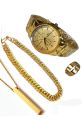 4PCS/MENS WEDDING WATCH DEAL TOP FASHION GOLEN HIGH QUAILITY CASUAL WATCH +CUBAN LOINK CHAIN BRACLET +LOCKET+RING FOR MEN /BOYS. 