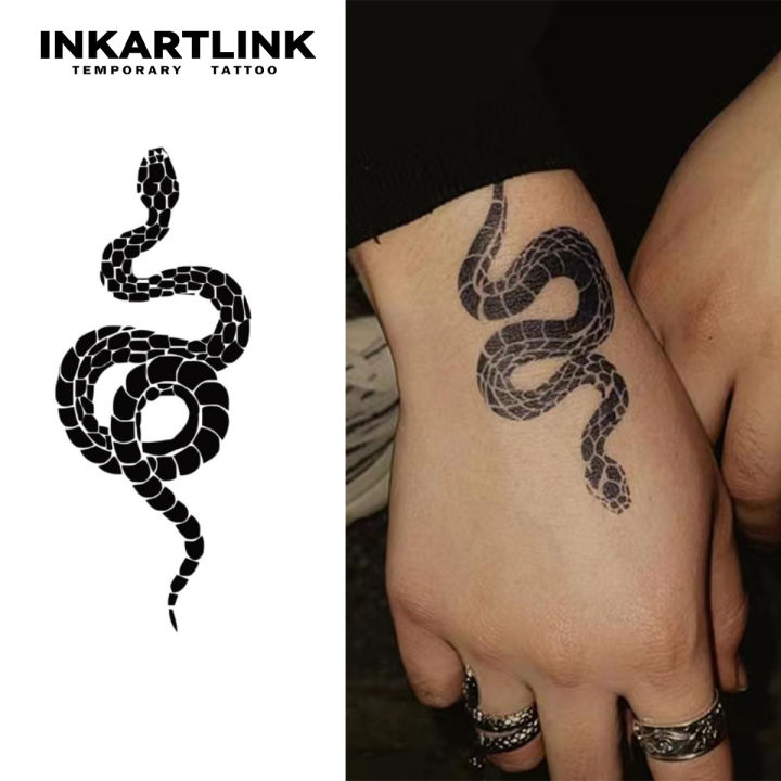 INKARTLINK Geometric Snake Tattoo Patch 1-2 Weeks Long lasting Polygonal Scale Splicing Waterproof Temporary Tattoo