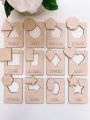 Kids Wooden Shapes Stencils Drawing and Puzzle Kit  Wooden Shapes Spotter Best Learning Toy For Kids Pack of 12 With Words. 