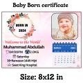 Premium Quality Custom Baby Born Photo Frame Certificate with Date Calendar and Personalized Design. 