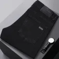 Men's Pure Black Jeans Version Trendy Straight Fit Pants Men's Comfortable  Elastic Classic Business Jeans brand Denim Trousers. 