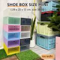 Small size! Shoe box size mini shoe box small round lid color open front. 