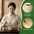 Matcha Whisk Set - 5Pcs Tiny Flower Matcha Set Includes 18.5oz/550ml Chawan with Spout, Bamboo Chasen Whisk with Ceramic Holder.