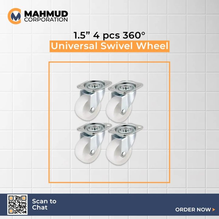 1.5" 4PC Universal Swivel Casters – White PP Nylon Dual Roller Wheels for Platform Trolley & Chair