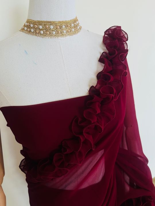 Frills%20Saree%20With%20Matching%20Blouse%20Piece%20For%20women%20-%20Image%207