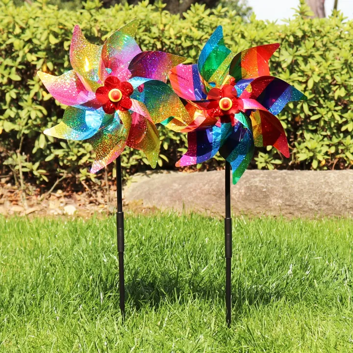 Solar Reflective Laser Windmill Bird Drive - Rainbow Gradient Windmill ...