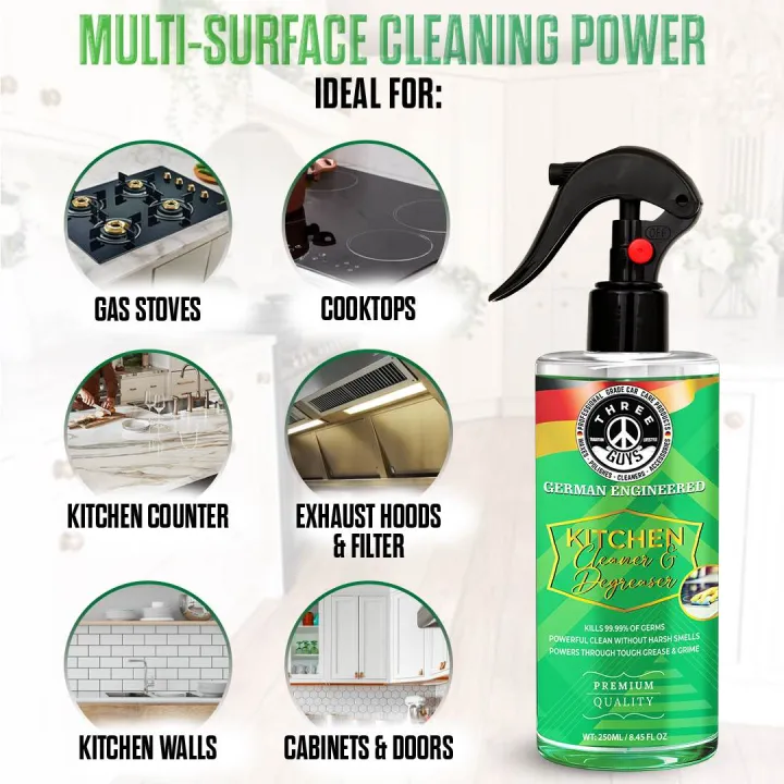 Kitchen Cleaner & Degreaser – Heavy Duty, Germ-Killing & Grease-Fighting Formula | THREE GUYS - German Engineered