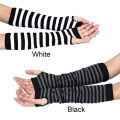 Women Long Sleeve Gothic Striped Fingerless Arm Warmer Knitted Women's Casual Solid Color Fashion Gloves Punk Arm Accessories. 