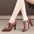 Botas Femininas Women Fashion High Quality Brown Stiletto Heel Ankle Boots Lady Casual Black Patent Leather Autumn Shoes A100. 