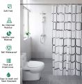 1pc Checked Waterproof Shower Curtain with Metal Grommets & Plastic Hooks, Semi-ransparent Plastic Bath Curtain for Bathroom. 