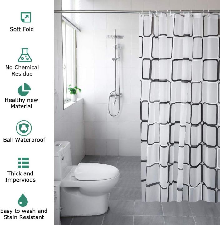 1pc%20Checked%20Waterproof%20Shower%20Curtain%20with%20Metal%20Grommets%20&%20Plastic%20Hooks,%20Semi-ransparent%20Plastic%20Bath%20Curtain%20for%20Bathroom%20-%20Image%205