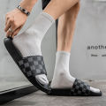 Summer Checkerboard Checkered Color-blocking Fashionable and Durable Soft-soled One-step Comfortable Men's Flip-flops.