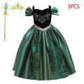 Girls Ice Green Frozen Anna Party Princess Gown Kids Embroidery Cosplay Dress Young Girl Fluffy Evening Clothes Children Costume. 