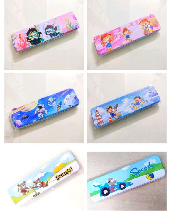 Metal Pencil & Pen Box Cartoon & Printed Design (06 Pcs)