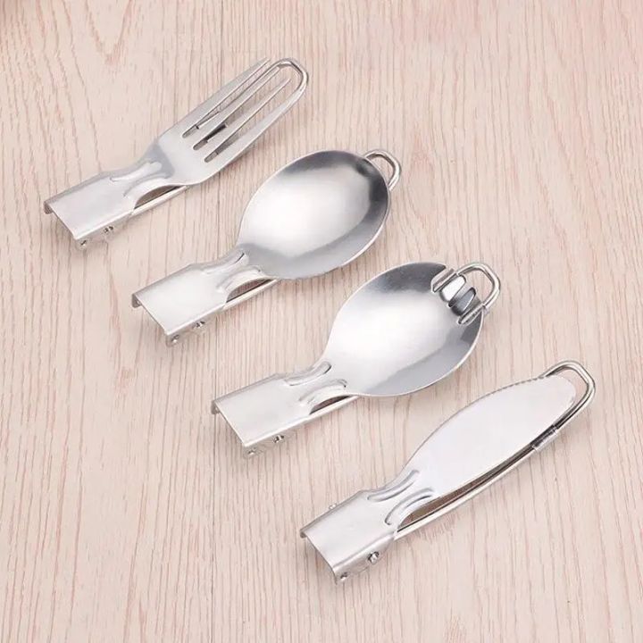 Fold Fork Spoon Stainless Steel Silver Foldable Cookware Portable Camping Outdoor Utensil Multi Purpose Chopsticks