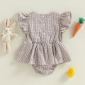 Summer Easter Infant Baby Girl Bodysuit Fly Sleeve Letter Embroidery Lace Playsuit Casual Clothes. 