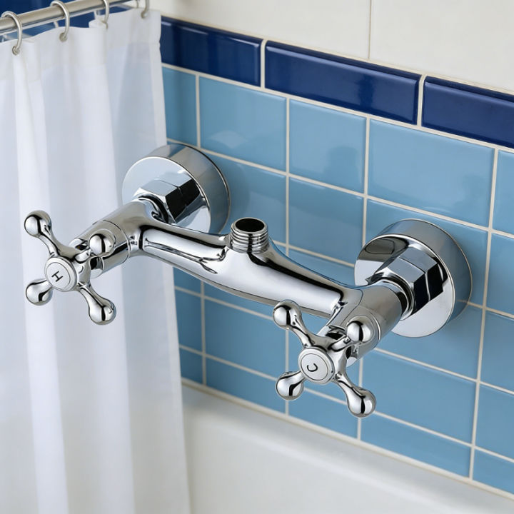 Bathtub Faucet Wall Mounted Mixer Valve Bathroom Shower Faucets Household Double Handle Sprinkler Faucet Hot and Cold Tap