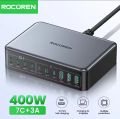 Rocoren 400W 10 in 1 Multi Ports USB Type C Fast Charger Portable Desktop Power Station Type-C Gan Charger For iPhone 16 15 Pro Max. 