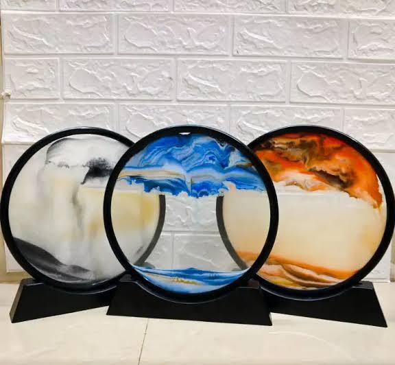 3D Sandscape Moving Sand Art Picture Round Glass Deep Sea Hourglass Quicksand Craft Flowing Sand Painting Office Home Decor Gift