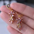 Luxury Gold Color Flower Shape Women Drop Earrings Inlaid Shiny Multicolour Cubic Zirconia Top Quality Fashion Banquet Jewelry.