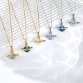 box titanium steel micro-insert planet pendant necklace for girls light luxury fashion niche jewelry.