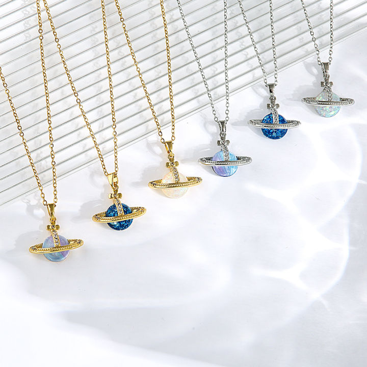 box titanium steel micro-insert planet pendant necklace for girls light luxury fashion niche jewelry