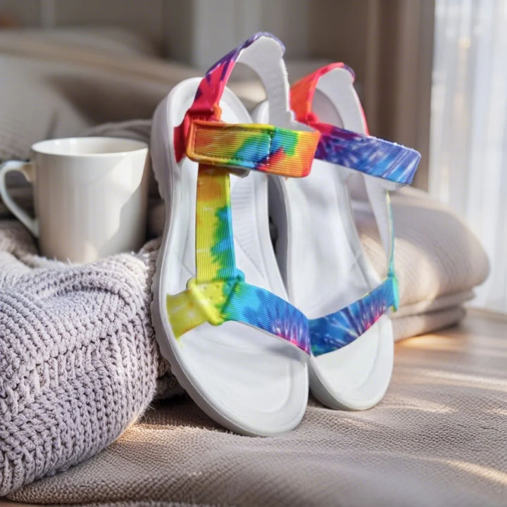 Summer's Vibrant Statement! Women's Stylish Sandals with Dazzling Colorful Gradient Upper, featuring chic strap design to highli