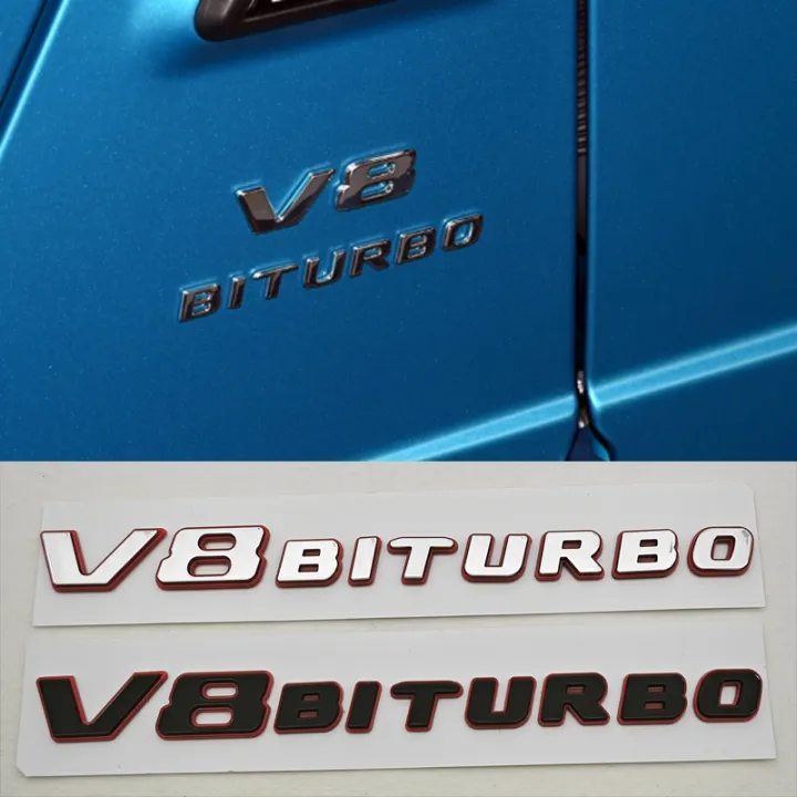 3D ABS Black Red Car Letters Logo V8 BITURBO Side Fender Badge Emblem ...