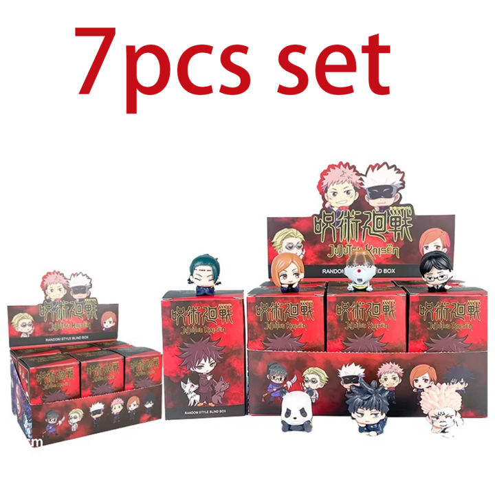7Pcs/Set Lying Style Anime Jujutsu Kaisen Mini Figure Toys Satoru Gojo Mini Cute Gk PVC Statue Figurine Collectible Toys